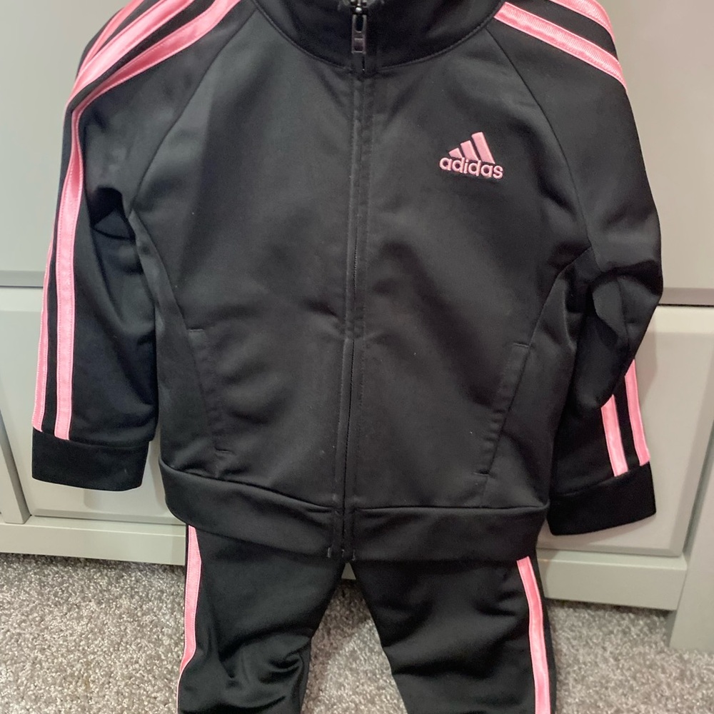 Adidas Kids' Black Jacket with Pink Stripes